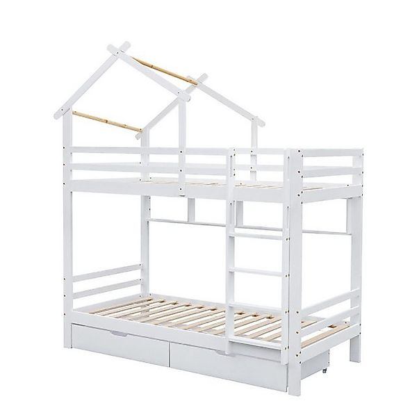 Gotagee Kinderbett Etagenbett Schubladen Hausbett 90x200cm Einzelbett Weiß günstig online kaufen