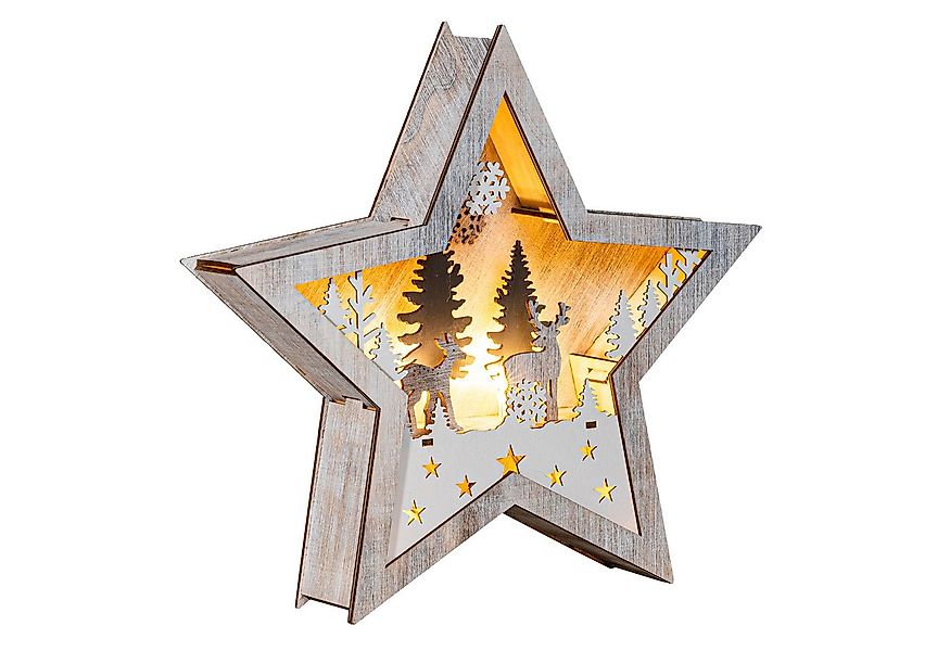 Spetebo Dekofigur LED Weihnachts Stern aus Holz 25 cm (Deko Aufsteller, 1 S günstig online kaufen