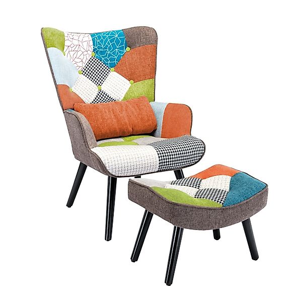 HomeMiYN Ohrensessel Relaxsessel mit Hocker Patchwork günstig online kaufen