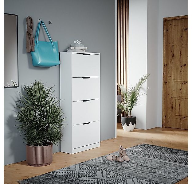 Vicco Schuhkipper Luca, Weiß, 59 x 137 cm mit 4 Klappschubladen günstig online kaufen