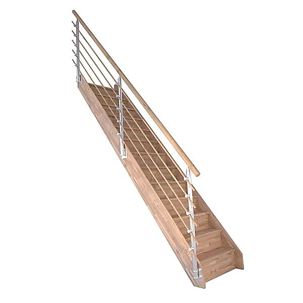 StarWood Treppe Rhodos Eiche Gerade Setzstufen Design-Geländer-Holzstäbe FS günstig online kaufen