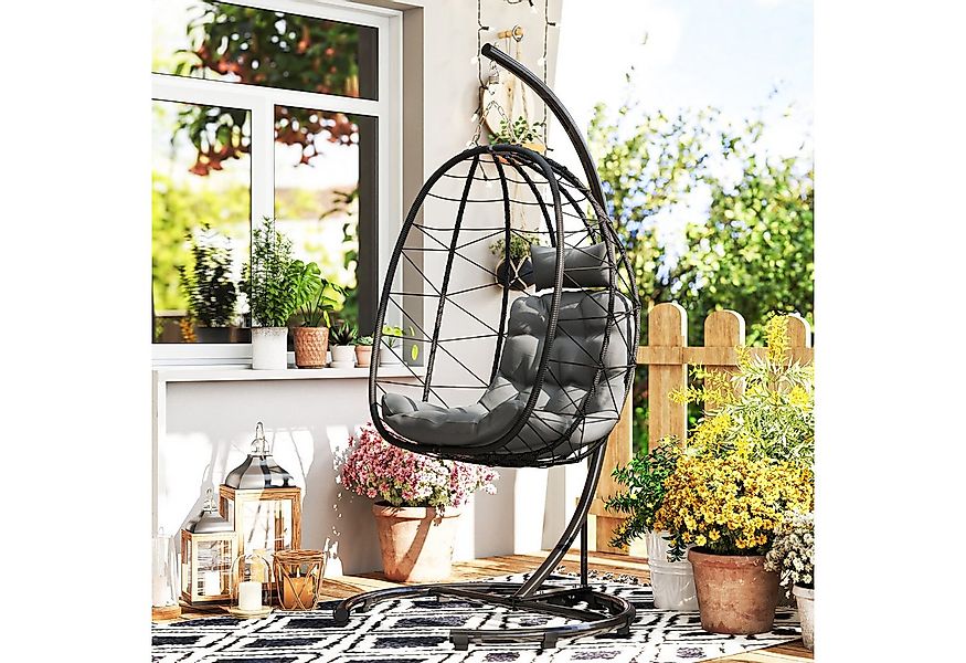 Outsunny Schaukelstuhl Hängesessel Rattan Hängestuhl 195 cm Höhe (Schaukelk günstig online kaufen