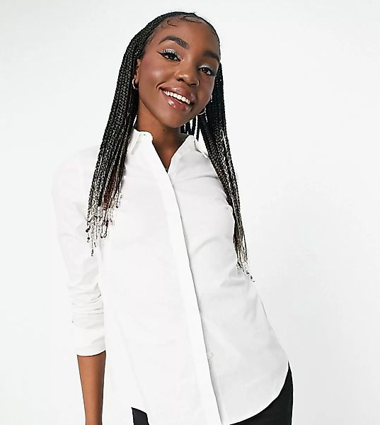 ASOS DESIGN Tall – Langärmliges, enges Hemd aus Baumwollstretch in Weiß günstig online kaufen