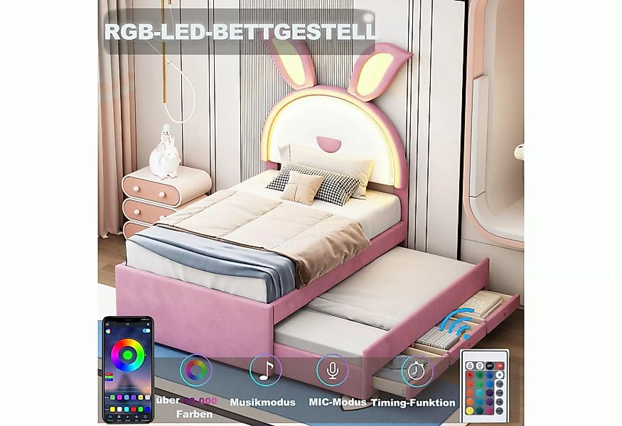 Ulife Kinderbett Polsterbett Stauraumbett mit ausziehbarem Bett und LED-Lic günstig online kaufen