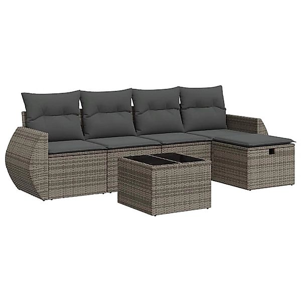 vidaXL 6-Tlg Garten-Sofagarnitur mit Kissen Grau Poly Rattan 3325576 günstig online kaufen