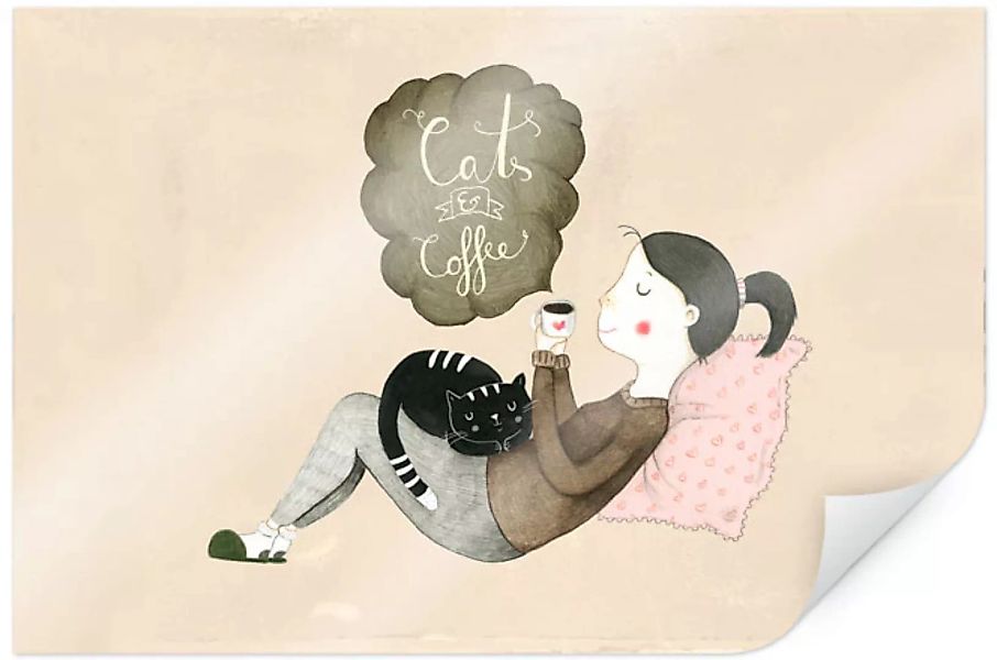 Wall-Art Poster "Loske Katze und Kaffee Liebe", Person, (1 St.) günstig online kaufen