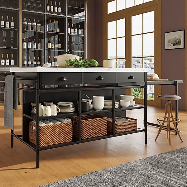 Flieks Kücheninsel 130x74x90 cm Küchenschrank schwarz, günstig online kaufen
