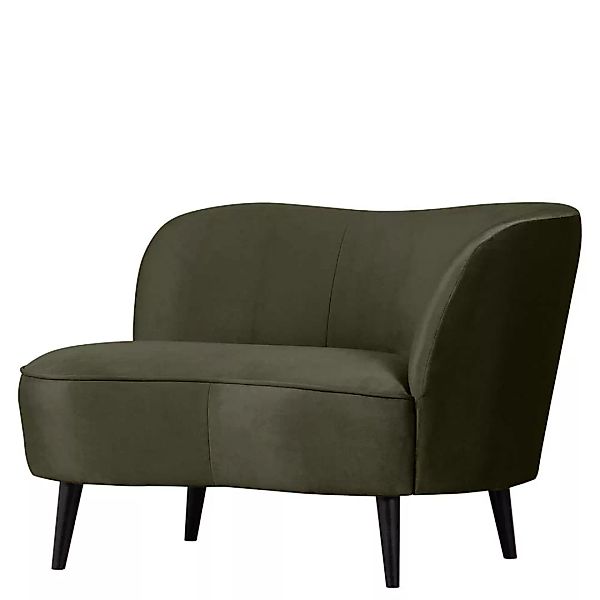 Kleines Lounge Sofa in Dunkelgrün und Schwarz Samt und Massivholz günstig online kaufen