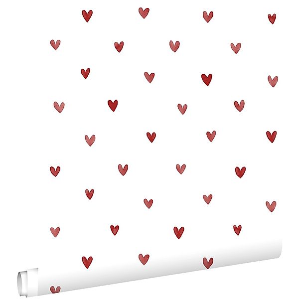 ESTAhome Tapete Herzchen Weiß und Rot 50 x 900 cm günstig online kaufen