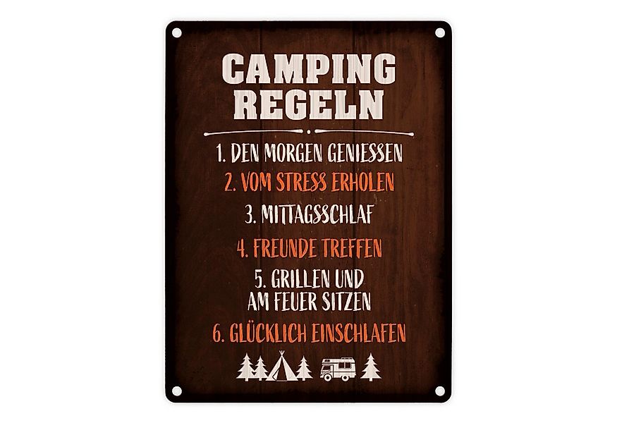 speecheese Metallschild Camping Regeln Metallschild im rustikalen Stil Camp günstig online kaufen