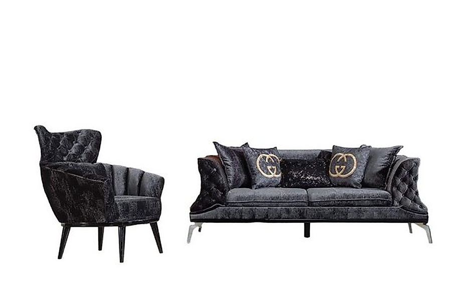 Xlmoebel Sofa Dunkle Sofaanlage 3+1 Sitz Chesterfield Wohnraum Polsterung, günstig online kaufen