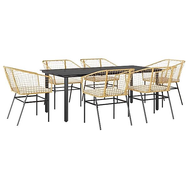 vidaXL 7-Tlg Garten-Essgruppe mit Kissen Braun Poly Rattan Glas 3334609 günstig online kaufen