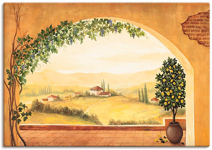 Artland Wandbild "Weinranken vor der Toskanalandschaft" Fensterblick 1 Stk. günstig online kaufen