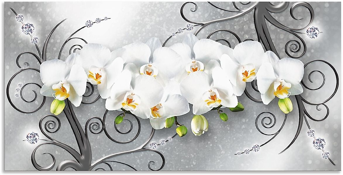 Artland Wandbild "weiße Orchideen auf Ornamenten", Blumenbilder, (1 St.), a günstig online kaufen