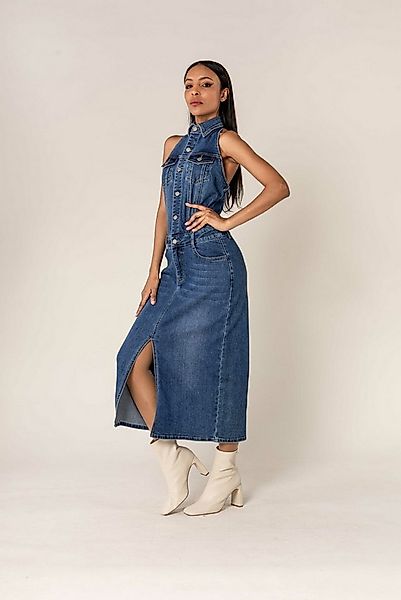 Nina Carter Shirtkleid Eleganter Neckholder Jeans Midi Denim Dress (lang) D günstig online kaufen