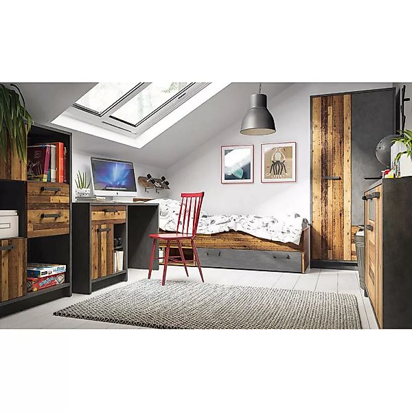 Jugendzimmer Komplett-Set NELSON-129 mit Bett 90x200 in grau mit Holz günstig online kaufen
