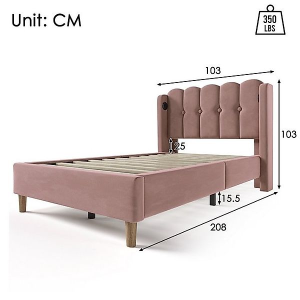 Flieks Polsterbett, Holzbett Einzelbett mit USB/Typ-C Ladeanschlüsse 90x200 günstig online kaufen