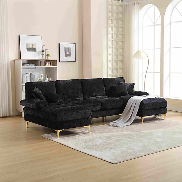 Modernes großes U-förmiges Chenille-Sofa mit Doppel-Liegesitzen, für Wohnzi günstig online kaufen