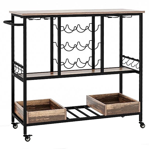 COSTWAY Servierwagen, Küche, mit Rollen, Glashaltern, günstig online kaufen