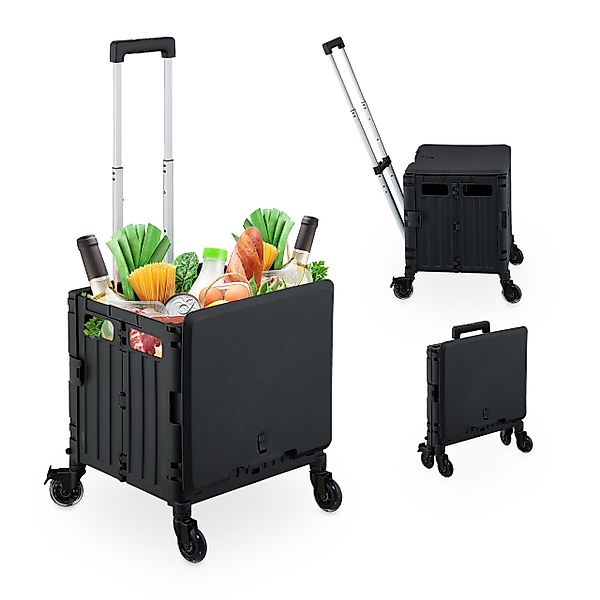 relaxdays Einkaufstrolley mit Deckel, Schwarz günstig online kaufen