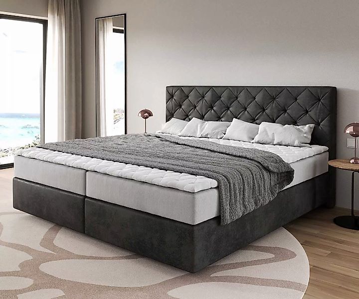 Boxspringbett Dream-Great Mikrofaser Anthrazit Vintage 200x200 cm mit Tasch günstig online kaufen