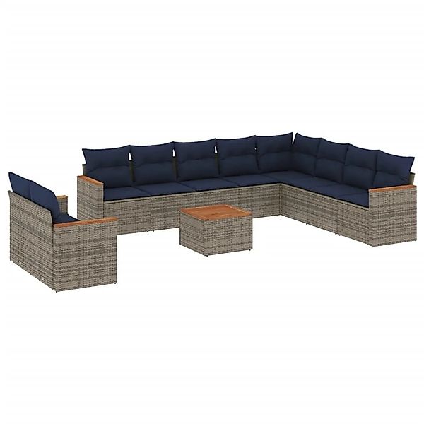 vidaXL 11-Tlg Gartensofa-Set mit Kissen Grau Polyrattan 3226124 günstig online kaufen