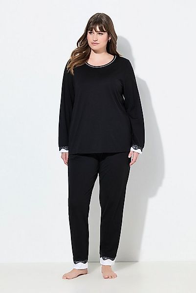 Ulla Popken Pyjama Pyjama Zweiteiler Spitze Rundhals Langarm günstig online kaufen