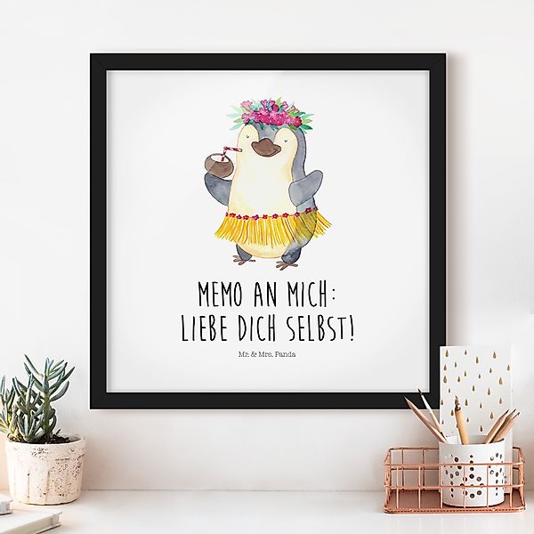 Bild mit Rahmen Mr. & Mrs. Panda - Pinguin - Liebe Dich selbst günstig online kaufen