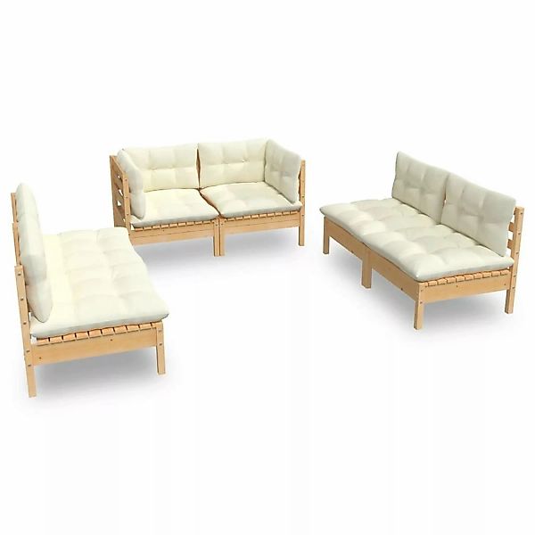 6-tlg. Garten-lounge-set Mit Creme Kissen Massivholz Kiefer günstig online kaufen