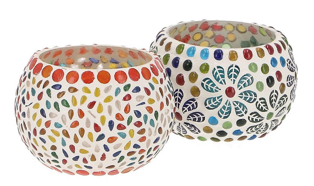 Guru-Shop Windlicht 2 handgearbeitete Glas Mosaik Windlichter,.. günstig online kaufen