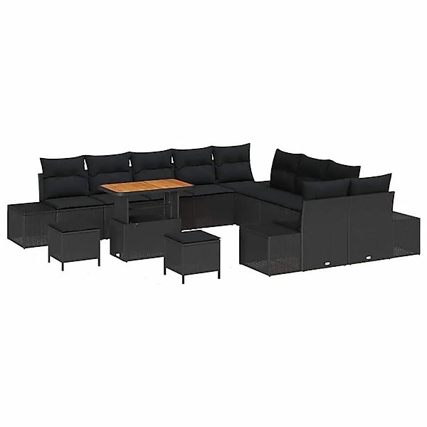 vidaXL Gartensofa-Set mit Kissen 13 Stk Schwarz Poly Rattan 3364794 günstig online kaufen