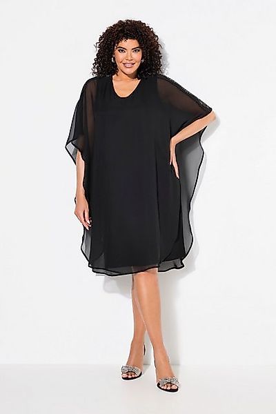 Ulla Popken Cocktailkleid Chiffonkleid doppellagig V-Ausschnitt 3/4-Arm günstig online kaufen