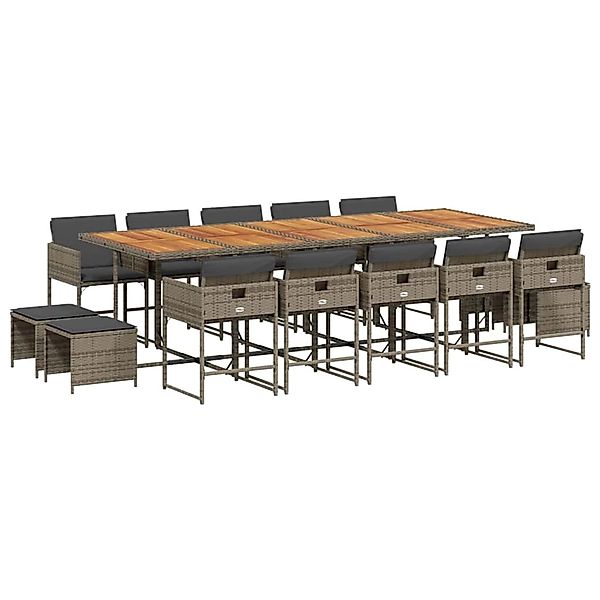 vidaXL 15-Tlg Garten-Essgruppe mit Kissen Grau Poly Rattan 3211358 günstig online kaufen