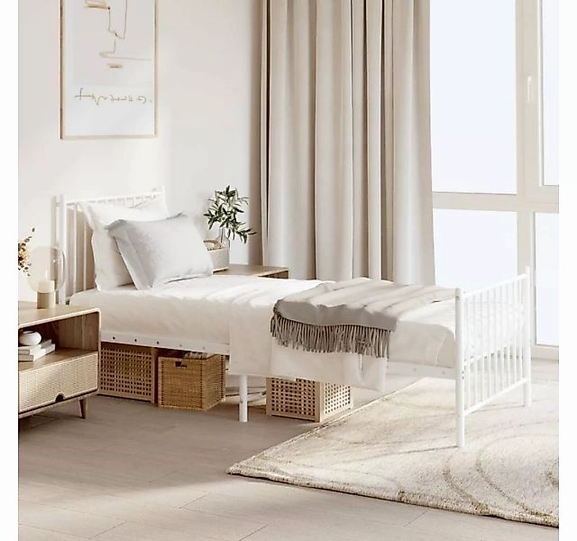 furnicato Bett Bettgestell mit Kopf- und Fußteil Metall Weiß 75x190 cm günstig online kaufen