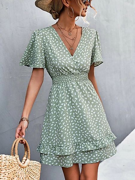 BlauWave Blusenkleid Sommerkleid Kleid mit V-Ausschnitt und Rüschenärmeln ( günstig online kaufen