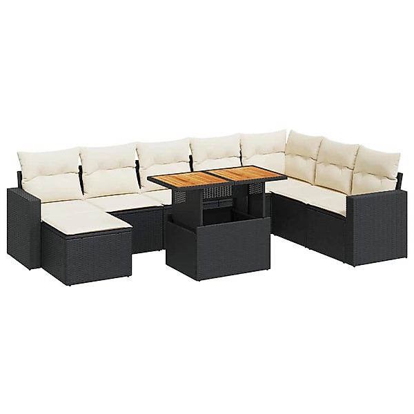 vidaXL 9-Tlg Garten-Sofagarnitur mit Kissen Schwarz Poly Rattan 3327073 günstig online kaufen