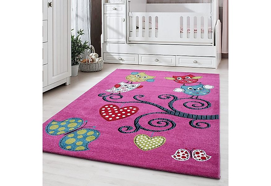 Carpettex Kinderteppich Eulen-Design, Rund, Höhe: 11 mm, Kinderteppich Eule günstig online kaufen