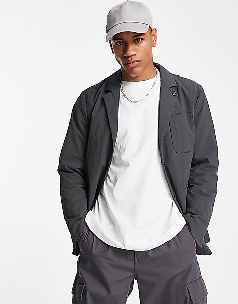 Selected Homme – Kastige Anzugjacke aus Nylon in Grau günstig online kaufen