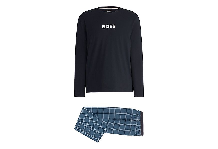 BOSS Pyjama Easy Long Set (2 tlg) mit karrierter Hose günstig online kaufen