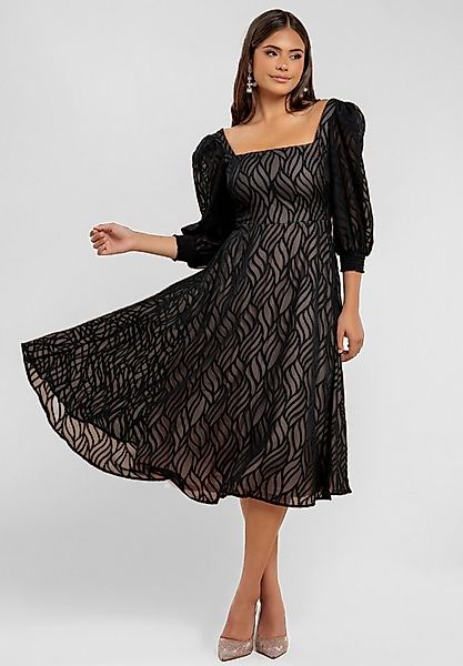 Goddiva Midikleid Puff Sleeve Side Slit Flared Jacquard Chiffon Midi Dress günstig online kaufen