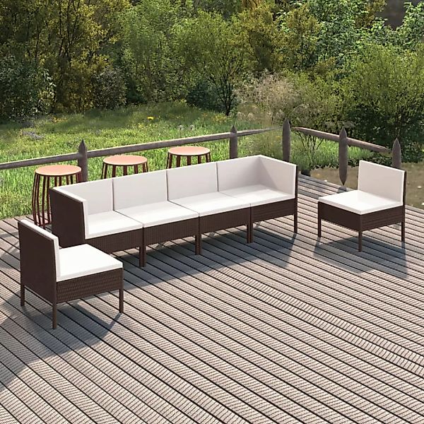 6-tlg. Garten-lounge-set Mit Auflagen Poly Rattan Braun günstig online kaufen