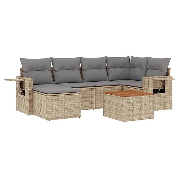 vidaXL 7-Tlg Garten-Sofagarnitur mit Kissen Beige Poly Rattan 3256997 günstig online kaufen