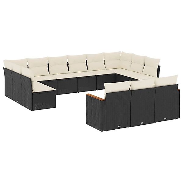 vidaXL 13-Tlg Garten-Sofagarnitur mit Kissen Schwarz Poly Rattan 3226455 günstig online kaufen
