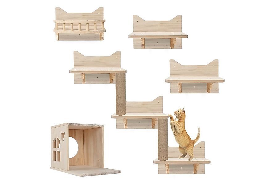 TWSOUL Katzen-Kletterwand Katzenwandmöbel Set mit Katzentreppe, Katzenhaus, günstig online kaufen