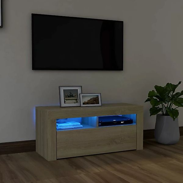 vidaXL TV-Schrank TV-Schrank mit LED Leuchten Sonoma Eiche 90x35x40 cm Lowb günstig online kaufen