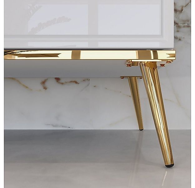 Lomadox Lowboard GUBIN-131, weiß Hochglanz, goldfarbene Details, TV-Schrank günstig online kaufen