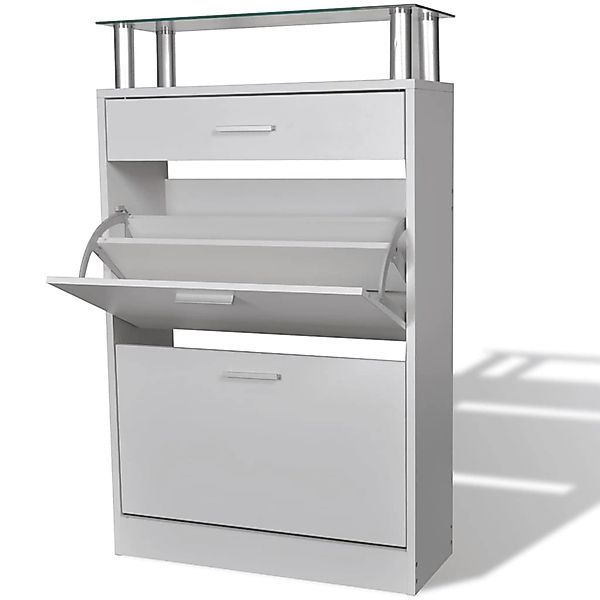 vidaXL Schuhschrank mit Schubfach und Oberem Glasregal Holz Weiß 241244 günstig online kaufen