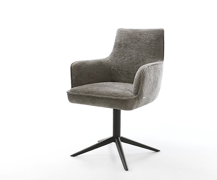 Drehstuhl Heira-Flex mit Armlehnen Bouclé Soft Schlamm Fußkreuz Schwarz 360 günstig online kaufen