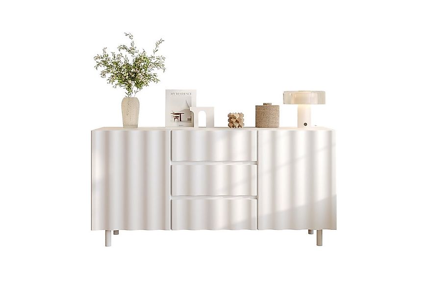 FUFU&GAGA Sideboard mit 2 Türen und 3 Schubladen, Hochglanz-Finish mit Well günstig online kaufen