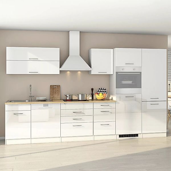 Held Möbel Küchenzeile Mailand 360 cm Weiß Hochglanz-Weiß Matt ohne E-Gerät günstig online kaufen